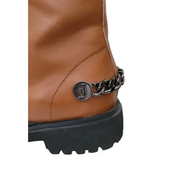 JOHN GALLIANO Curb Link Brown Leather Combat Boots w/ Side Zipper Sz 43